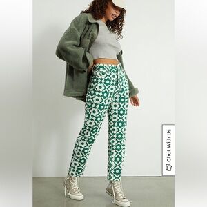 NWT Pacsun Green&white Daisy high rise straight leg jeans